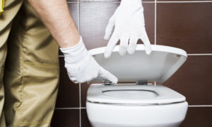 plumber showing toilet 